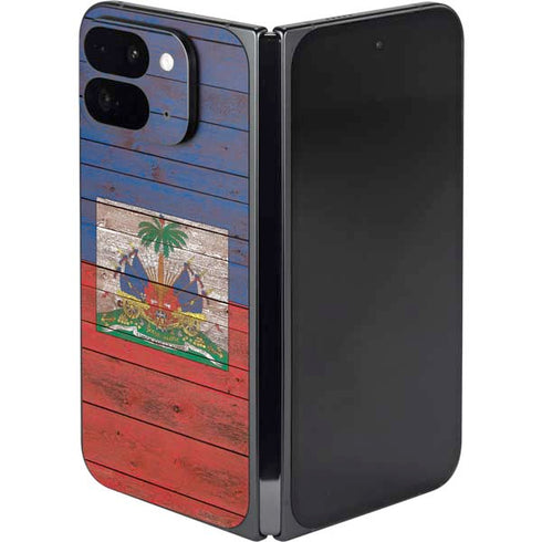 Haiti Flag Dark Wood Google Pixel 9 Pro Fold Skin